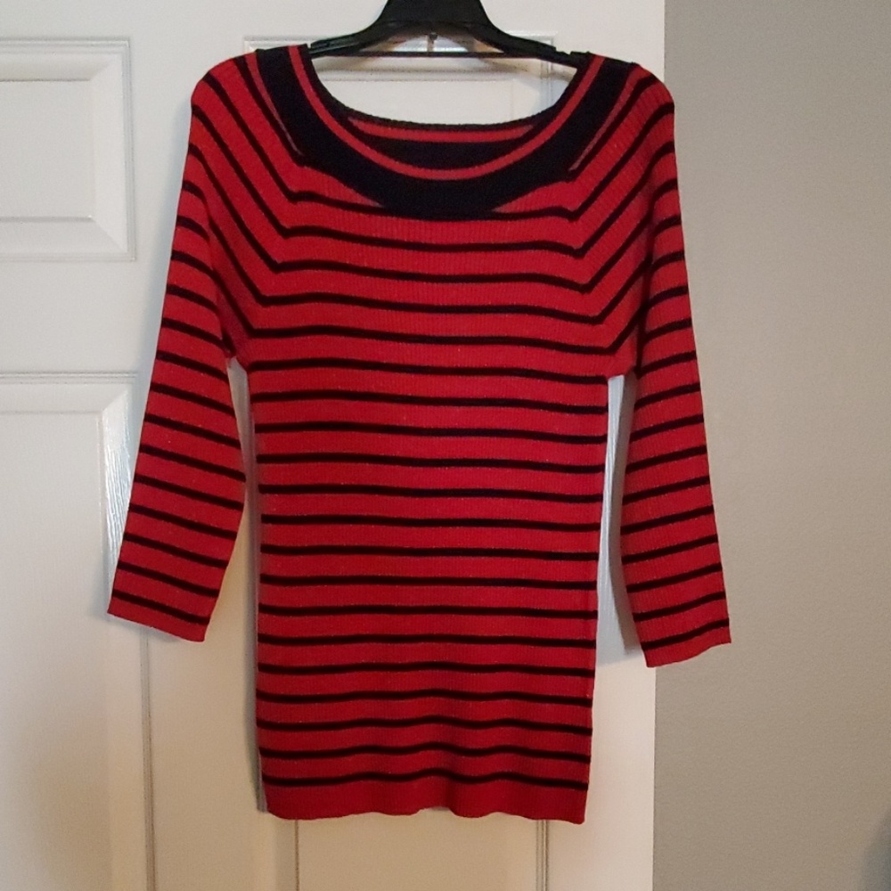 Red/black stripe scoop neck sweater XL